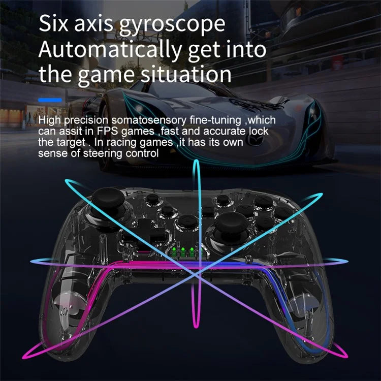 NS015 For Nintendo Switch / PS3 / PC / TV Bluetooth Gamepad GRB Light Clear Dual Vibration Game Controller