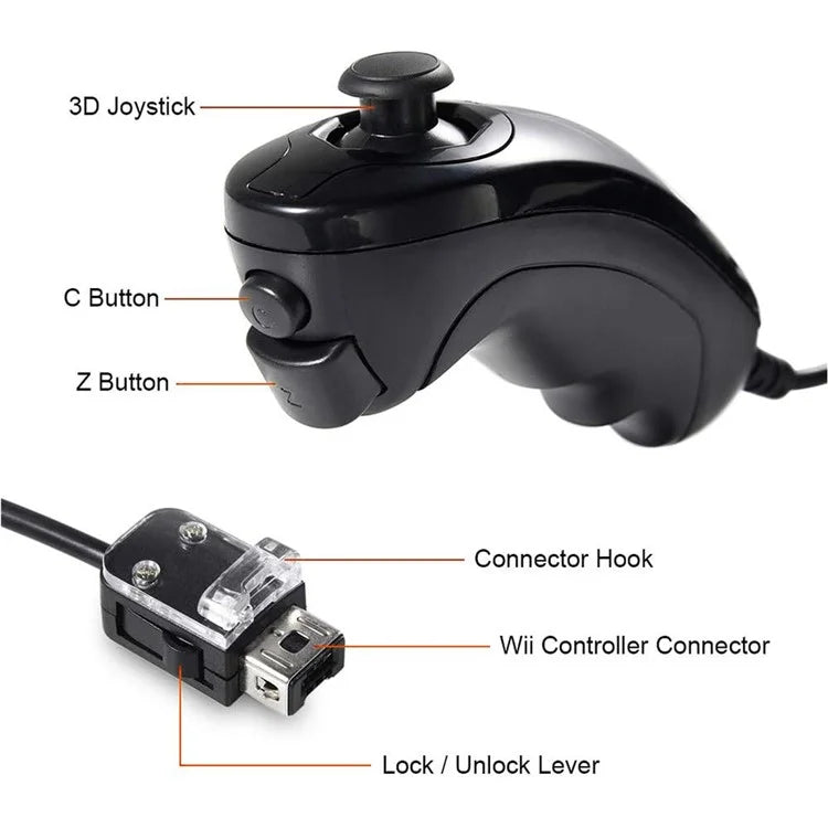 8530 For Nintendo Wii Anti-Slip Design 1:1 Curved Wired Game Controller Remote with Cable