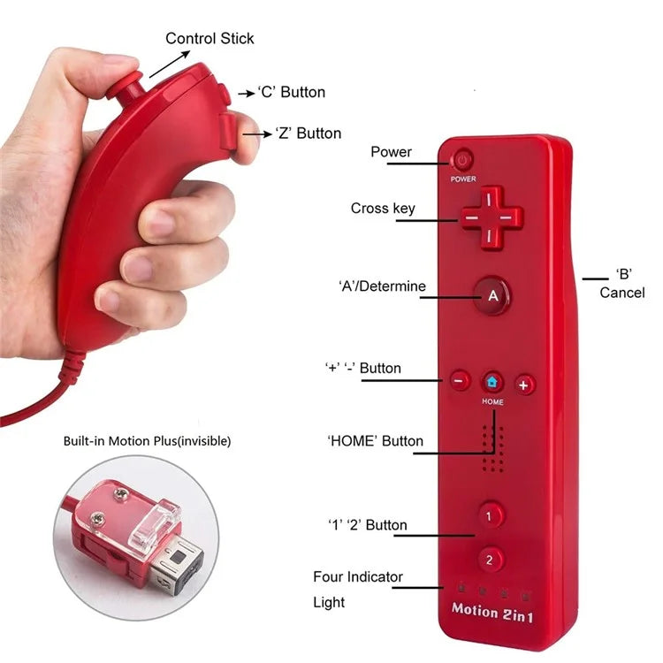 8512 For Wii U / Wii Console Remote Controller Game Wireless Handle Grip Built-in Motion Plus