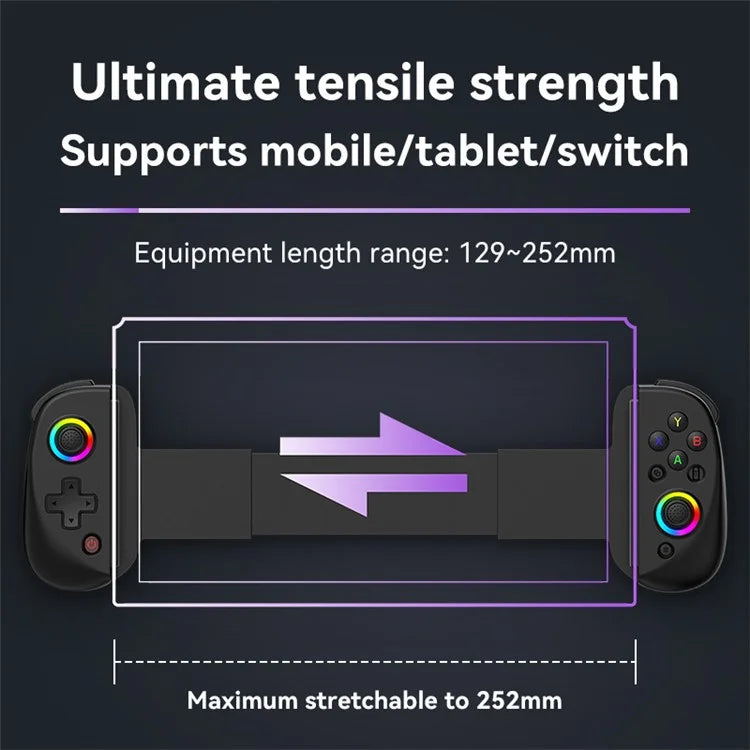 D8 Cell Phones Stretchable Controller Wireless Bluetooth Gamepad with RGB Light for PS3, PS4, Nintendo Switch