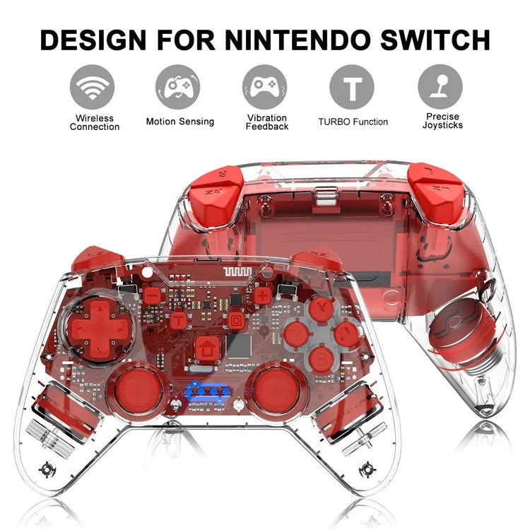 YS01 Switch Controller with Vibration, Wake-Up, Turbo, Clear Bluetooth Gamepad for Tesla