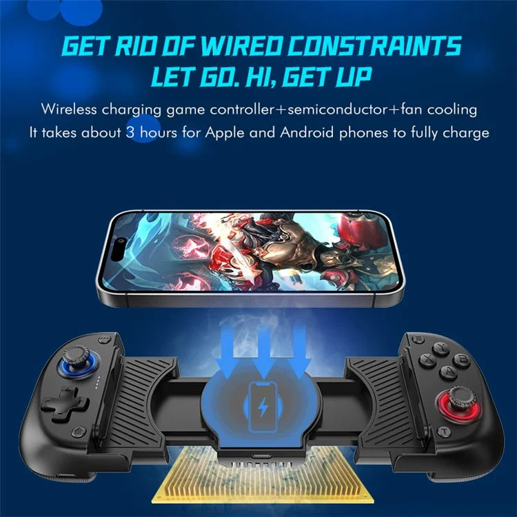 X5 3-in-1 Stretchable Game Controller with Cooling Fan, Wireless Charger for iOS / Android System