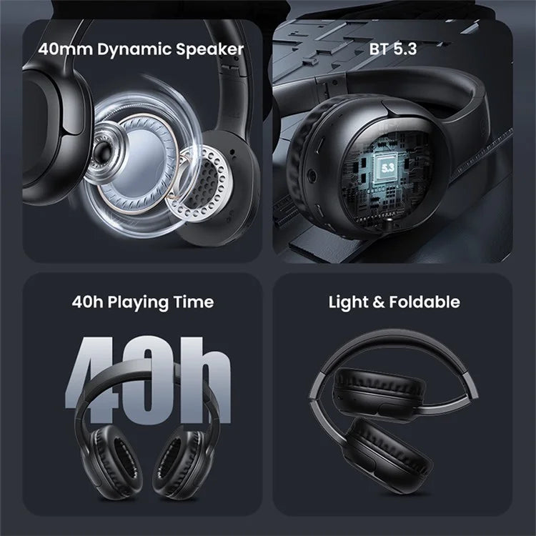 USAMS YG23 Bluetooth 5.3 Headphones Over Ear Headset Up to 40H Battery Life