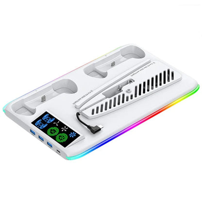 OIVO IV-P5364 Charging Station for Sony Playstation 5 / PS5 Slim RGB Cooling Station with Dual Controller Charger
