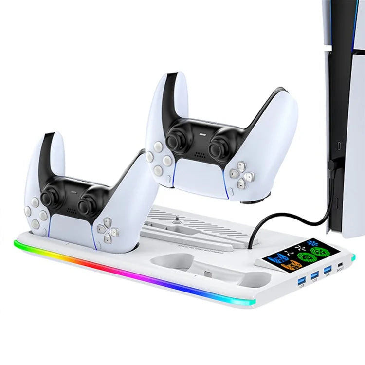 OIVO IV-P5364 Charging Station for Sony Playstation 5 / PS5 Slim RGB Cooling Station with Dual Controller Charger