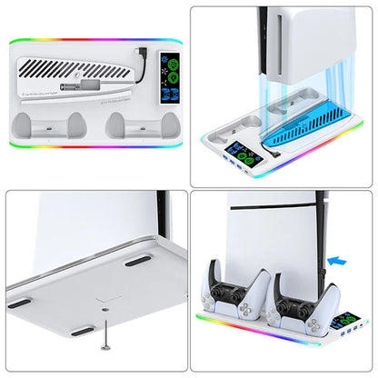 OIVO IV-P5364 Charging Station for Sony Playstation 5 / PS5 Slim RGB Cooling Station with Dual Controller Charger