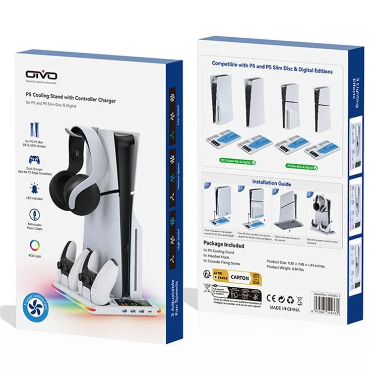 OIVO IV-P5364 Charging Station for Sony Playstation 5 / PS5 Slim RGB Cooling Station with Dual Controller Charger