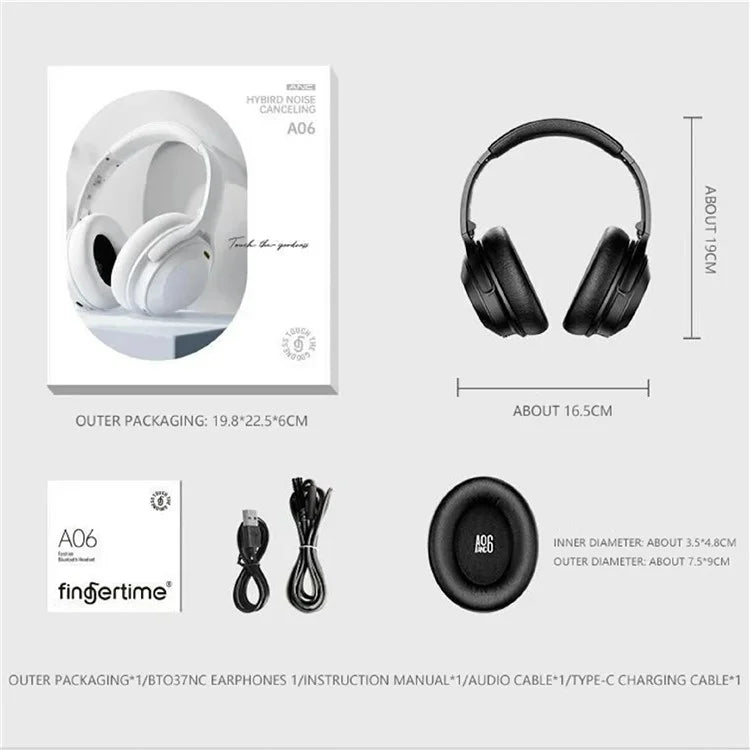 FINGERTIME A06 Over-Ear Headset ANC Active Noise Cancelling 3 Modes Bluetooth Gaming Headphones