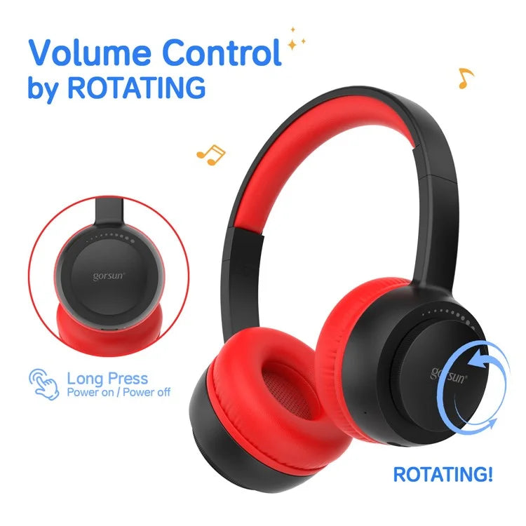 GORSUN E65 Wireless Bluetooth Headphone Volume Adjustable Over-Ear Music Headset