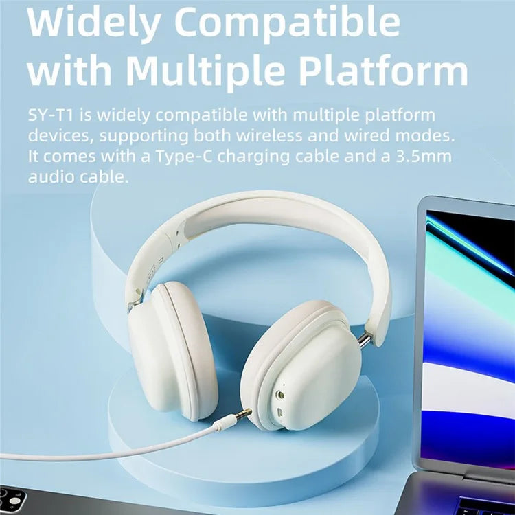 SY-T1 Over-Ear Bluetooth Headset Foldable Gaming Headphones with Plug-in ENC Microphone