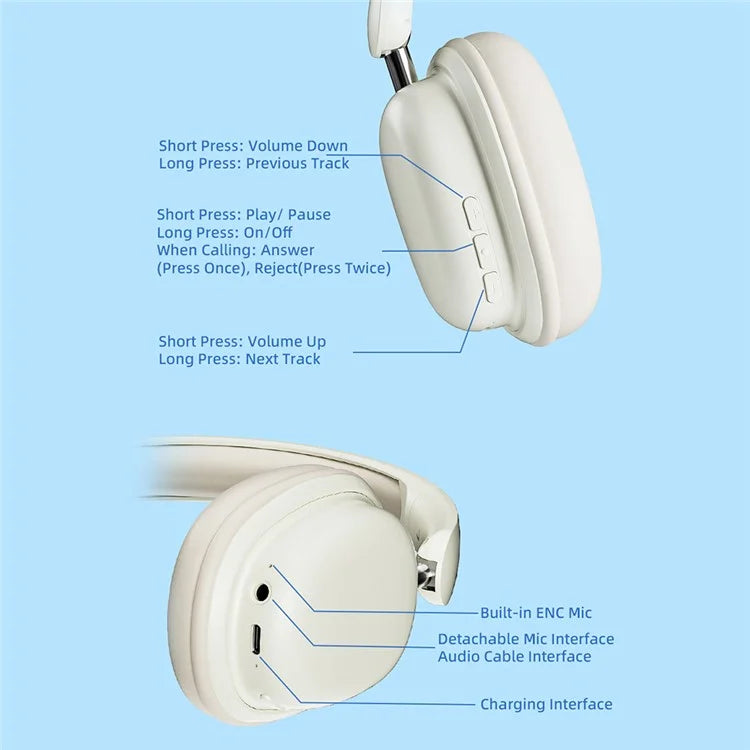SY-T1 Over-Ear Bluetooth Headset Foldable Gaming Headphones with Plug-in ENC Microphon