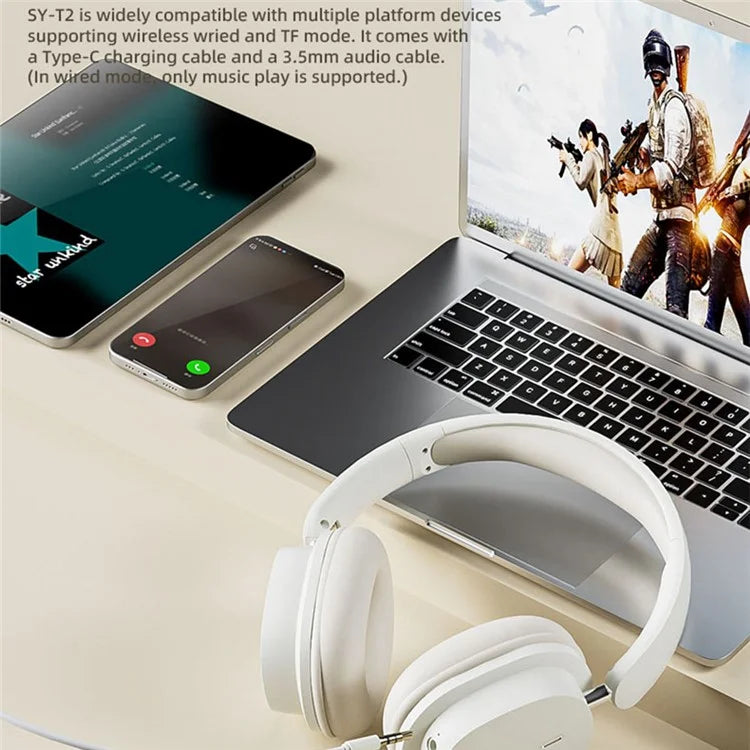 SY-T2 Wireless Over-Ear Bluetooth Headphones Foldable Noise Cancelling Headset with Built-in Microphone