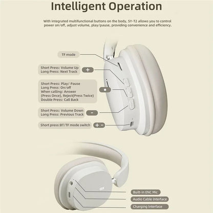 SY-T2 Wireless Over-Ear Bluetooth Headphones Foldable Noise Cancelling Headset with Built-in Microphone