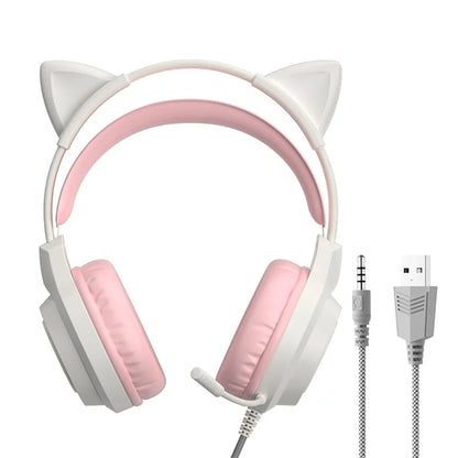 G35 Detachable Cat Ears PC Gaming Headset Wired Over-ear Headphones with Mic