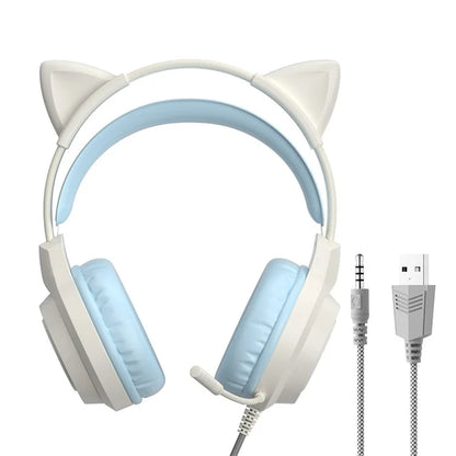 G35 Detachable Cat Ears PC Gaming Headset Wired Over-ear Headphones with Mic