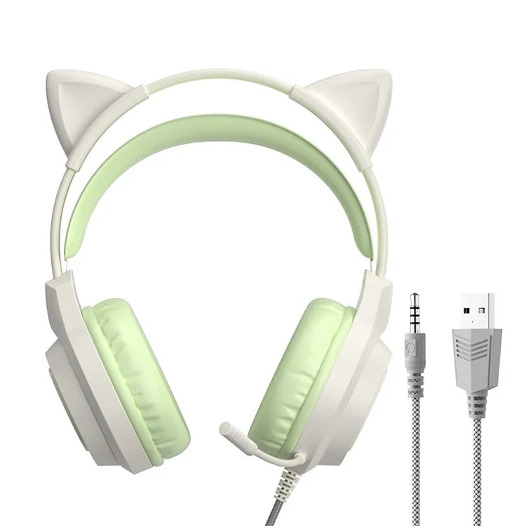 G35 Detachable Cat Ears PC Gaming Headset Wired Over-ear Headphones with Mic