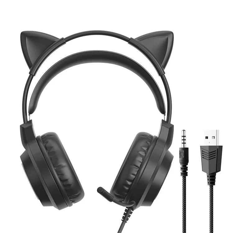 G35 Detachable Cat Ears PC Gaming Headset Wired Over-ear Headphones with Mic