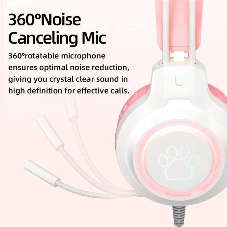 G35 Detachable Cat Ears PC Gaming Headset Wired Over-ear Headphones with Mic