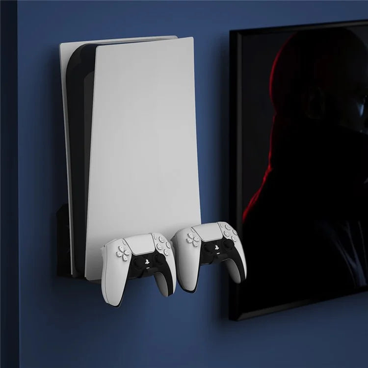 For PS5 Game Console Host Controller Storage Holder Stand Wall Mounted Bracket with 2 Hooks