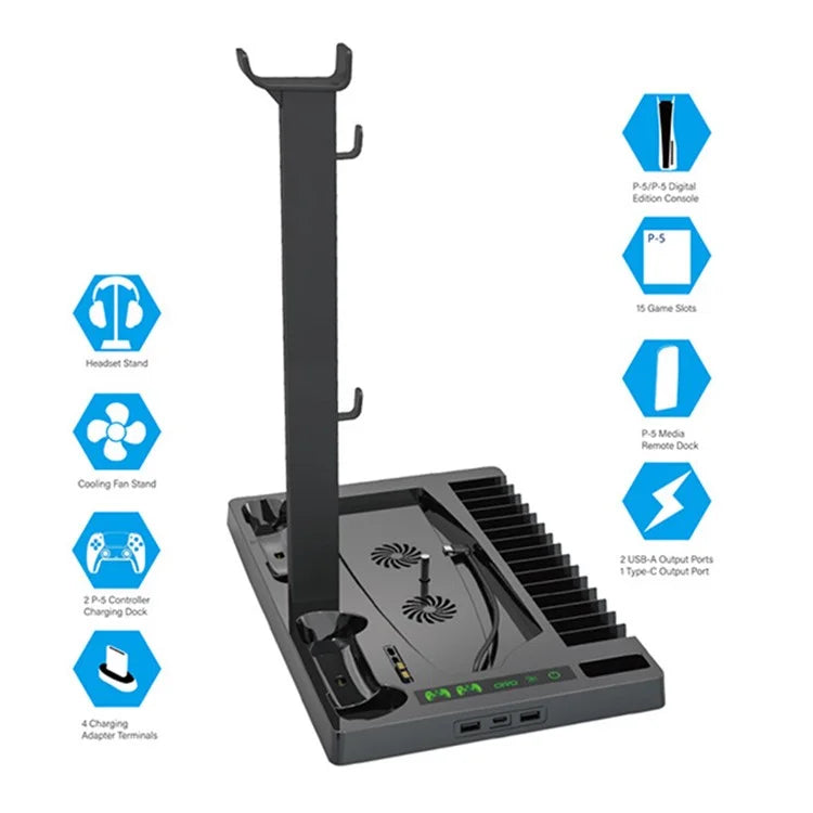 OIVO IV-P5246 For Sony PS5 Console Charge Stand Cooler Base ABS Headset Rack