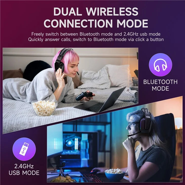 EASYSMX C09W Bluetooth+2.4G+Wired RGB Gaming Headset with Pluggable Mic