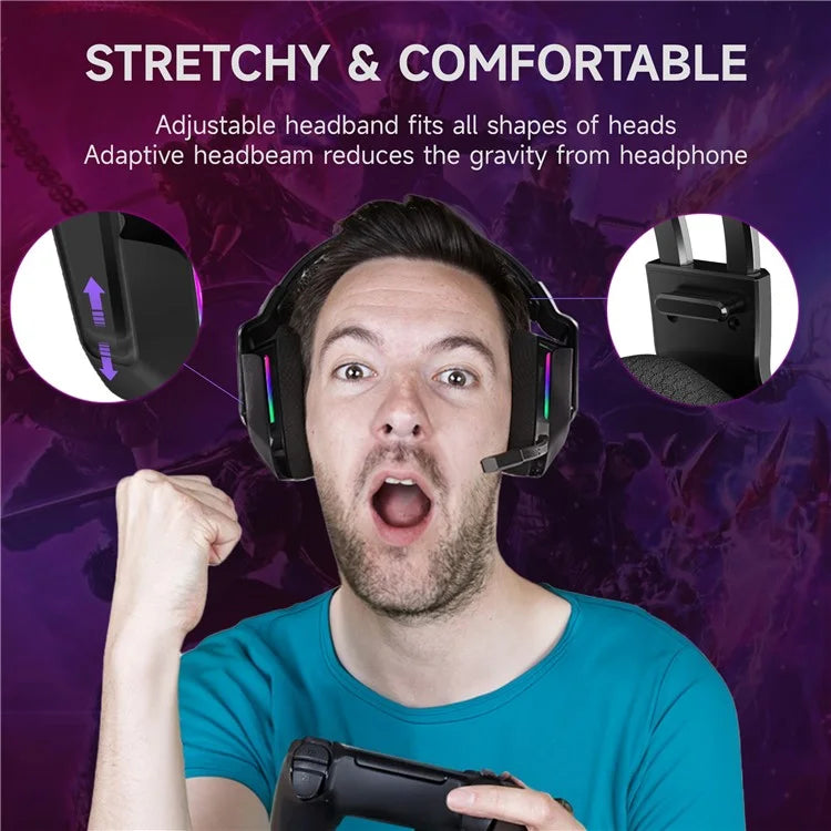 EASYSMX C09W Bluetooth+2.4G+Wired RGB Gaming Headset with Pluggable Mic