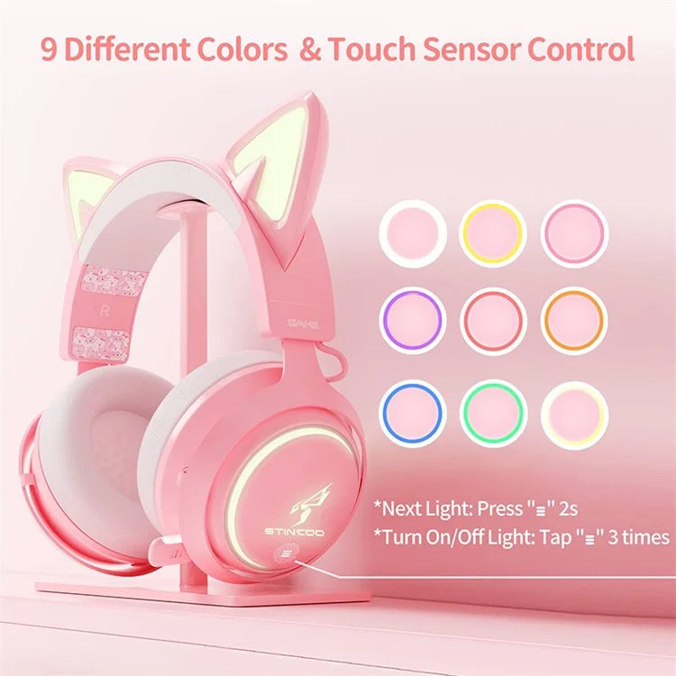 SOMIC GS510 Cat Ear Style Bluetooth Gaming Headset LED Light Wireless Headphone