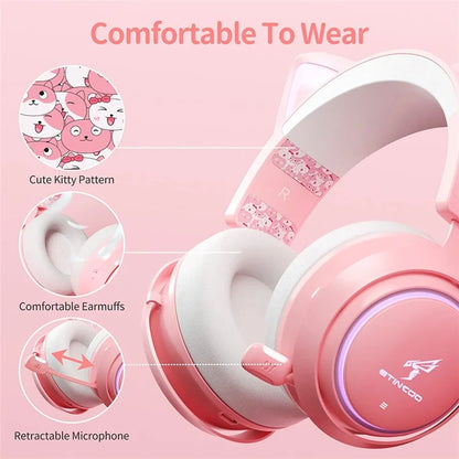 SOMIC GS510 Cat Ear Style Bluetooth Gaming Headset LED Light Wireless Headphone