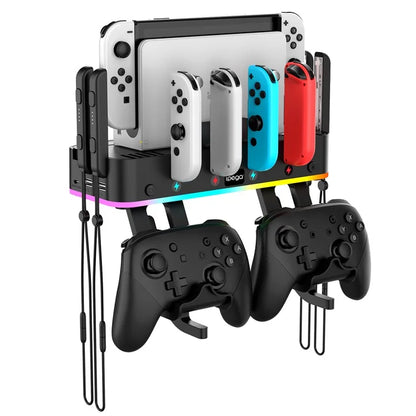 IPEGA PG-SW107 For Nintendo Switch / OLED Wall-mounted Bracket Multi-function RGB Charging Station