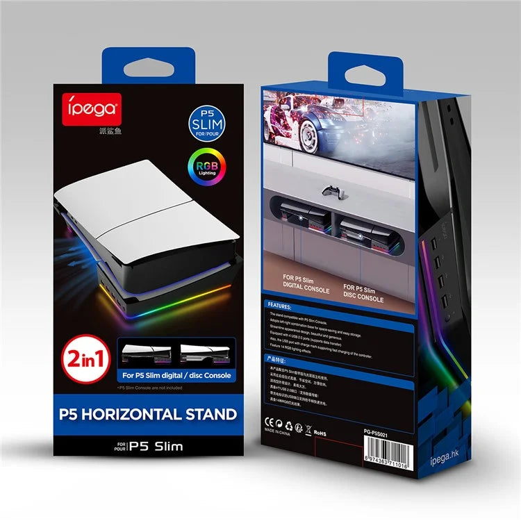 IPEGA PG-P5S021 for PS5 Slim RGB Light Horizontal Storage Base with 4 USB Ports