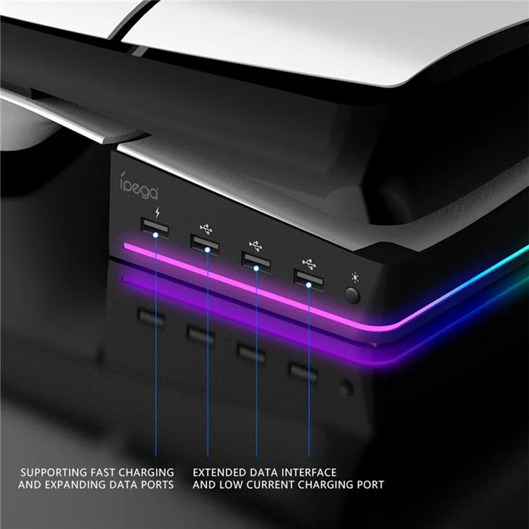 IPEGA PG-P5S021 for PS5 Slim RGB Light Horizontal Storage Base with 4 USB Ports