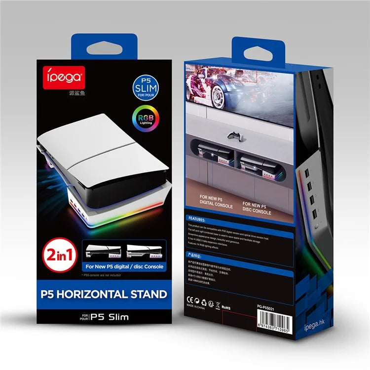 IPEGA PG-P5S021 for PS5 Slim RGB Light Horizontal Storage Base with 4 USB Ports