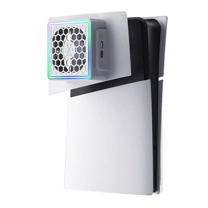 For Sony PS5 Slim Game Console Cooling Fan Side-Mounted Cooler Fan with RGB Light