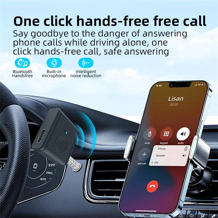 B1 3.5mm Car Audio Adapter HiFi Sound Hand-Free Call Bluetooth 5.3 AUX Receiver
