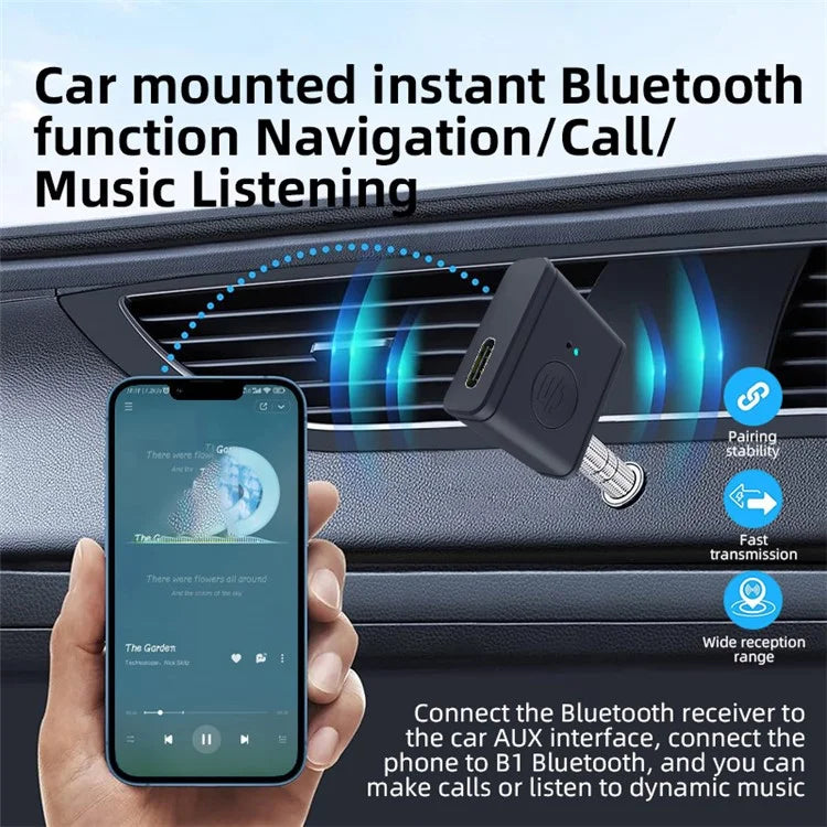 B1 3.5mm Car Audio Adapter HiFi Sound Hand-Free Call Bluetooth 5.3 AUX Receiver