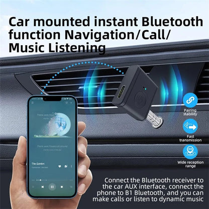 B1 3.5mm Car Audio Adapter HiFi Sound Hand-Free Call Bluetooth 5.3 AUX Receiver