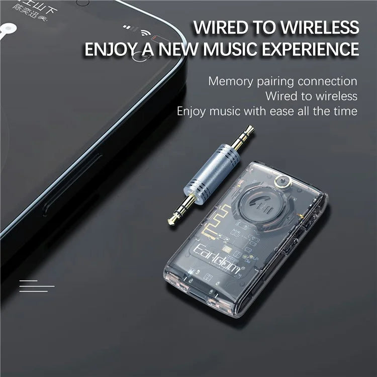 EARLDOM ET-BR01 Transparent Bluetooth 5.3 Audio Receiver Car Hand-Free Call 3.5mm AUX Adapter