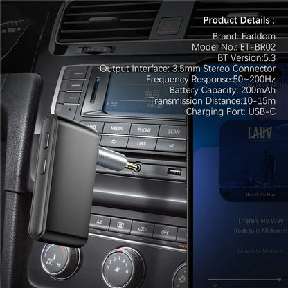 EARLDOM ET-BR02 Bluetooth 5.3 Adapter Hand-Free Call 3.5mm AUX Car Audio Speaker Stereo Receiver