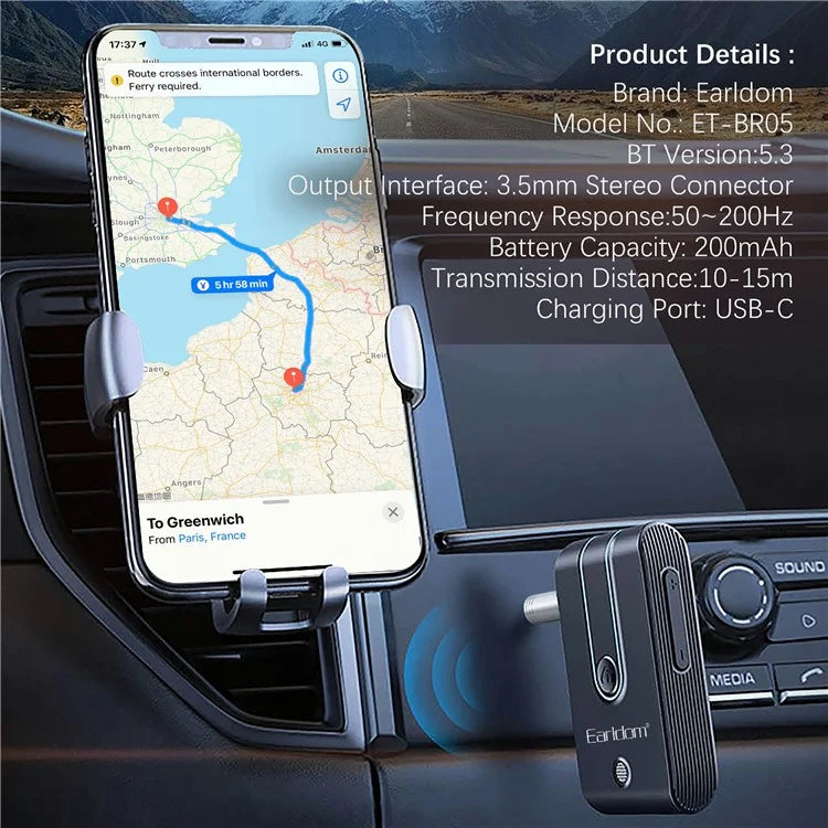 EARLDOM ET-BR05 Bluetooth 5.3 Wireless Adapter Hand-Free Call 3.5mm AUX Car Audio Speaker Receiver