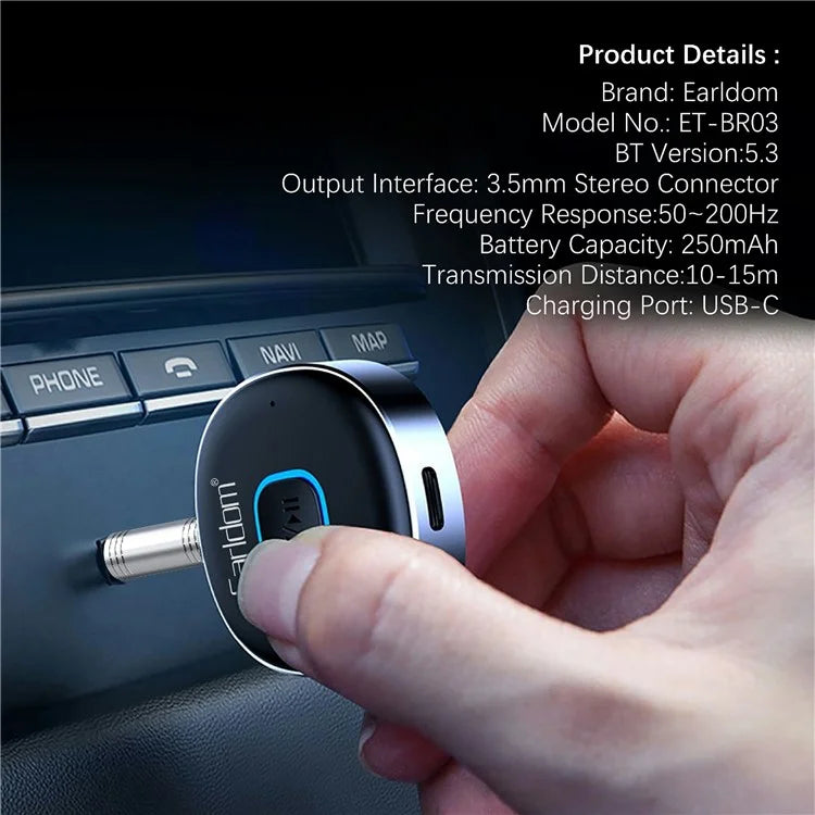 EARLDOM ET-BR03 Bluetooth 5.3 Wireless Receiver 3.5mm AUX Car Audio System Speaker Adapter