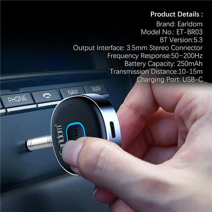EARLDOM ET-BR03 Bluetooth 5.3 Wireless Receiver 3.5mm AUX Car Audio System Speaker Adapter