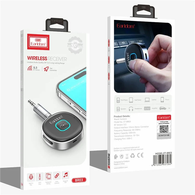 EARLDOM ET-BR03 Bluetooth 5.3 Wireless Receiver 3.5mm AUX Car Audio System Speaker Adapter