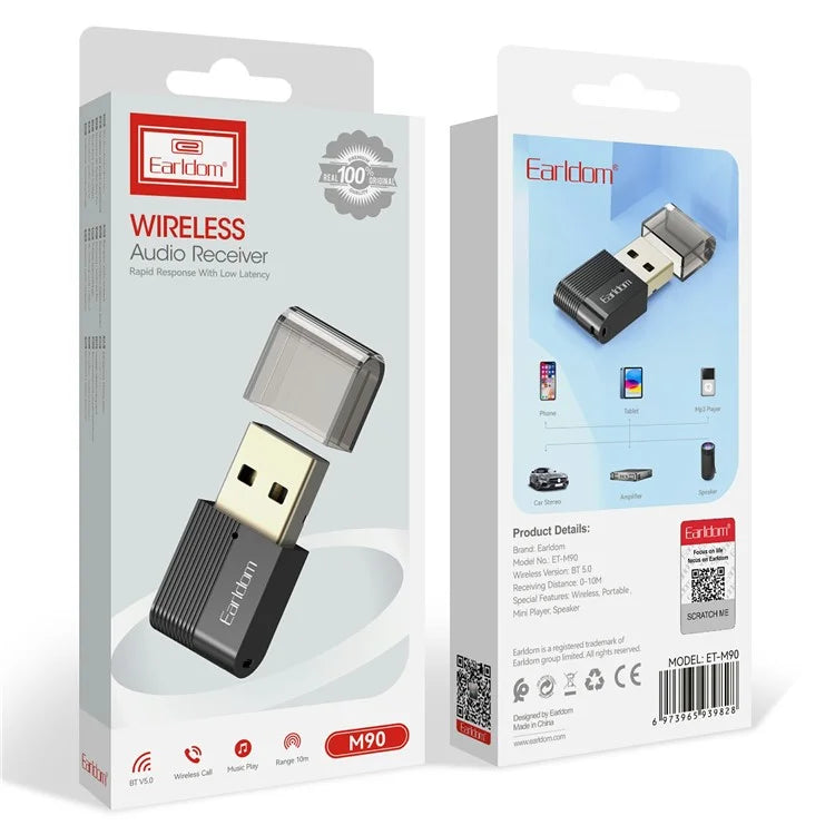 EARLDOM M90 USB Wireless Audio Adapter Bluetooth 5.0 Audio Receiver Transmitter for Car, Computer