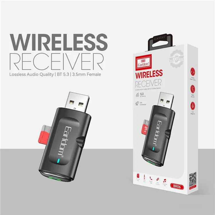 EARLDOM ET-BR06 Car Bluetooth 5.3 Receiver Audio Adapter with TF Card, AUX Port