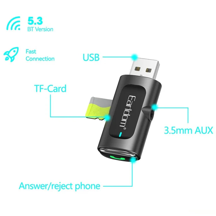 EARLDOM ET-BR06 Car Bluetooth 5.3 Receiver Audio Adapter with TF Card, AUX Port