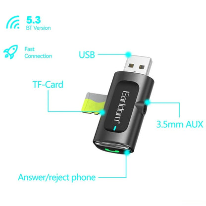 EARLDOM ET-BR06 Car Bluetooth 5.3 Receiver Audio Adapter with TF Card, AUX Port