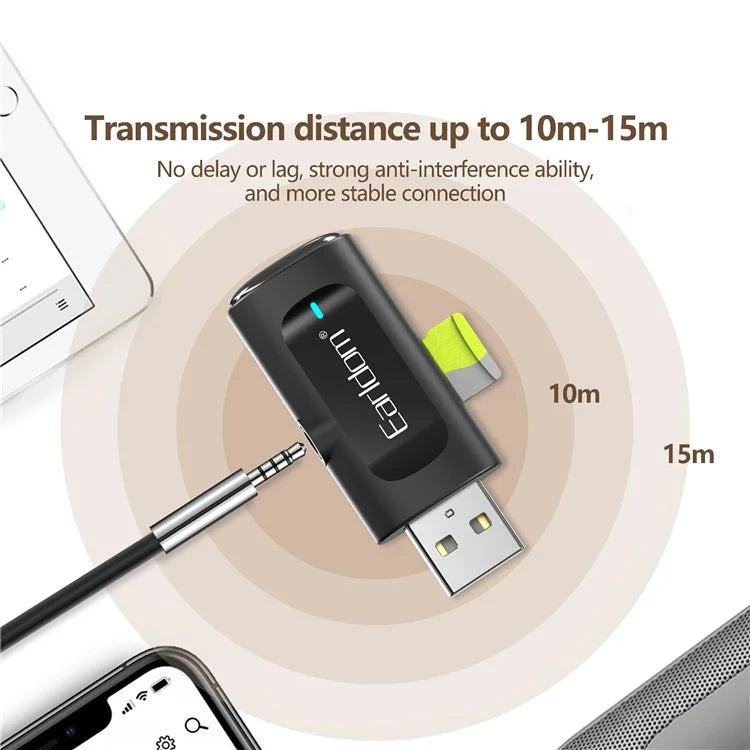 EARLDOM ET-BR06 Car Bluetooth 5.3 Receiver Audio Adapter with TF Card, AUX Port