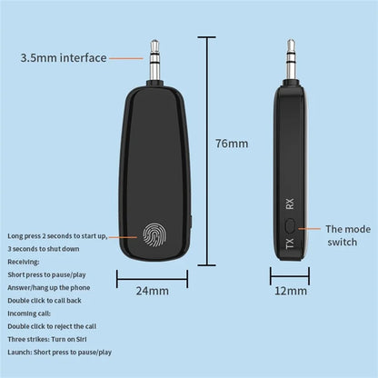 M03 2-in-1 Bluetooth 5.2 Audio Receiver Transmitter Fingerprint Touch Stereo Aux Wireless Adapter