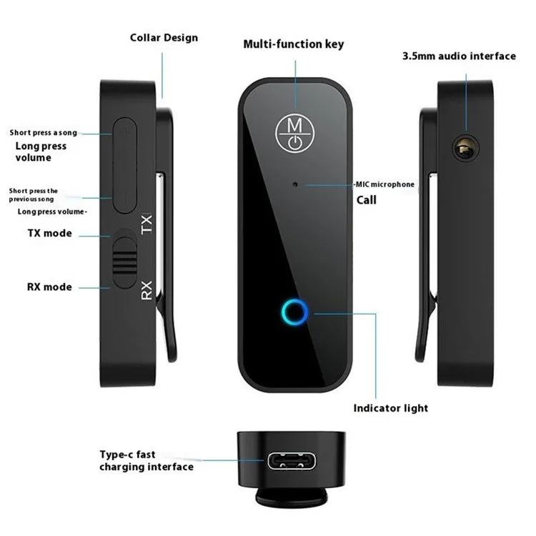 B28 Bluetooth 5.1 Transmitter Receiver 2-In-1 Audio Adapter AUX Connector