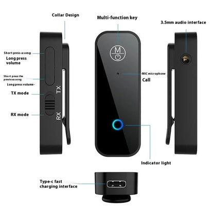 B28 Bluetooth 5.1 Transmitter Receiver 2-In-1 Audio Adapter AUX Connector